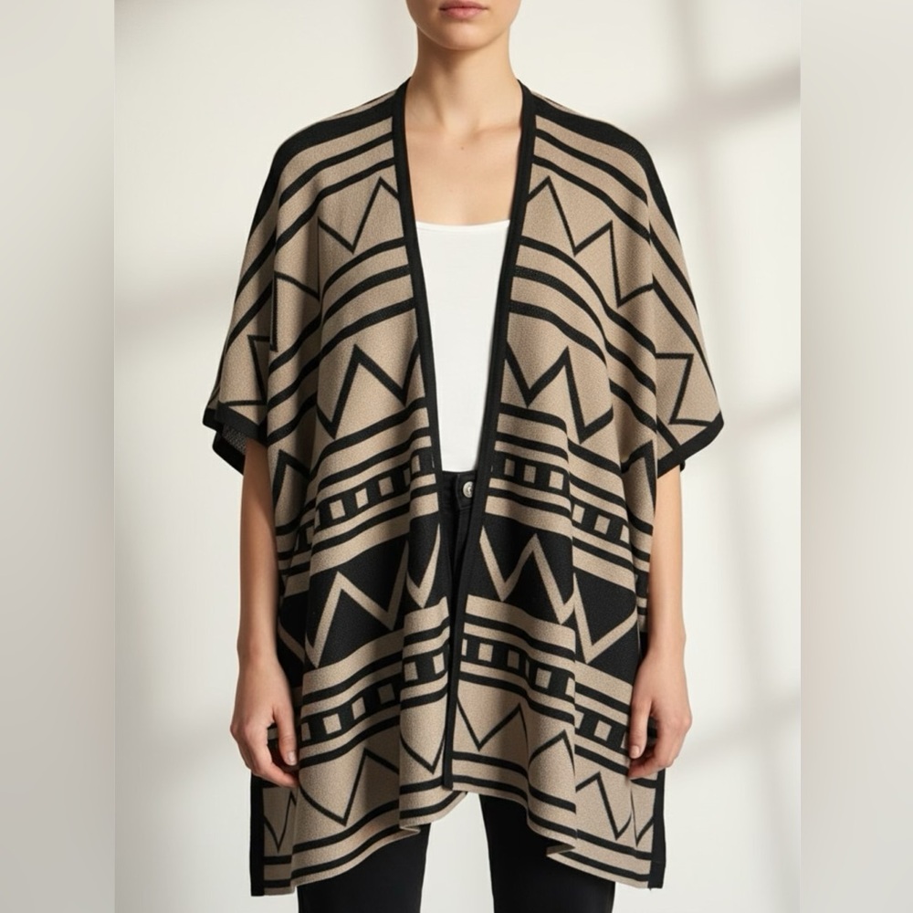 3/$15 Bundle Geometric Black and Tan Women's Poncho